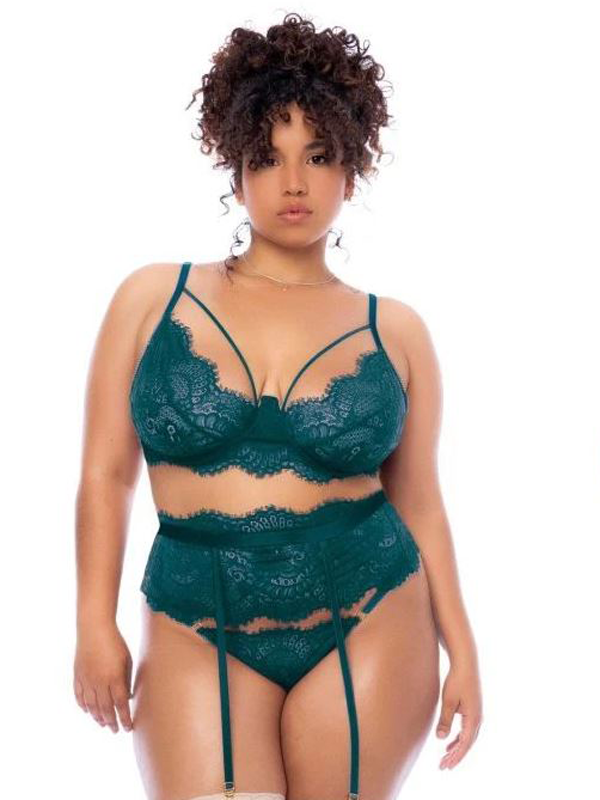 Ensemble 3 pcs Mapalé en dentelle verte Lingerie Lingerie Sexy Oh! Darling