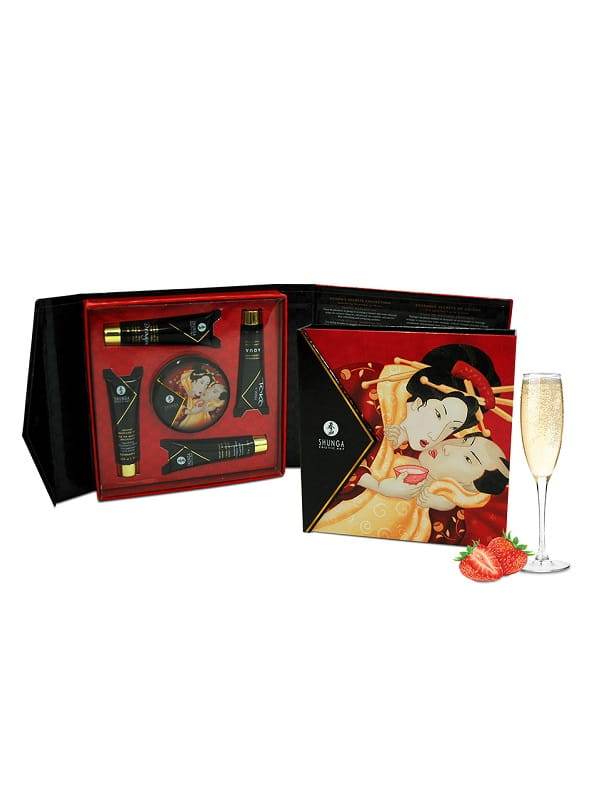 Coffret Secrets de Geisha Vin pétillant à la fraise Shunga Bien-être Massage du corps Oh! Darling
