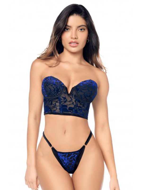 Ensemble mini bustier velours noir et bleu Lingerie Lingerie Sexy Oh! Darling