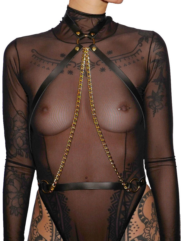Harnais de buste en cuir avec chaînes dorées The Sinners BDSM Lingerie BDSM Oh! Darling