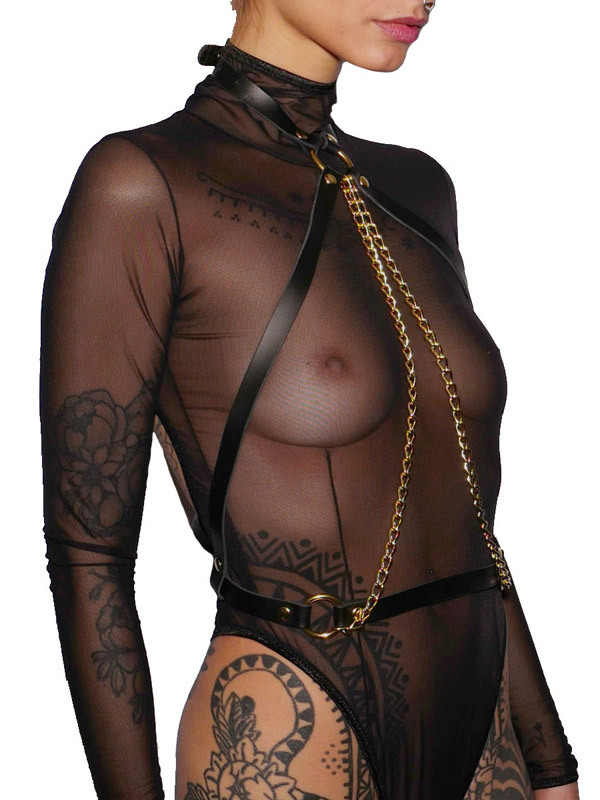 Harnais de buste en cuir avec chaînes dorées The Sinners BDSM Lingerie BDSM Oh! Darling