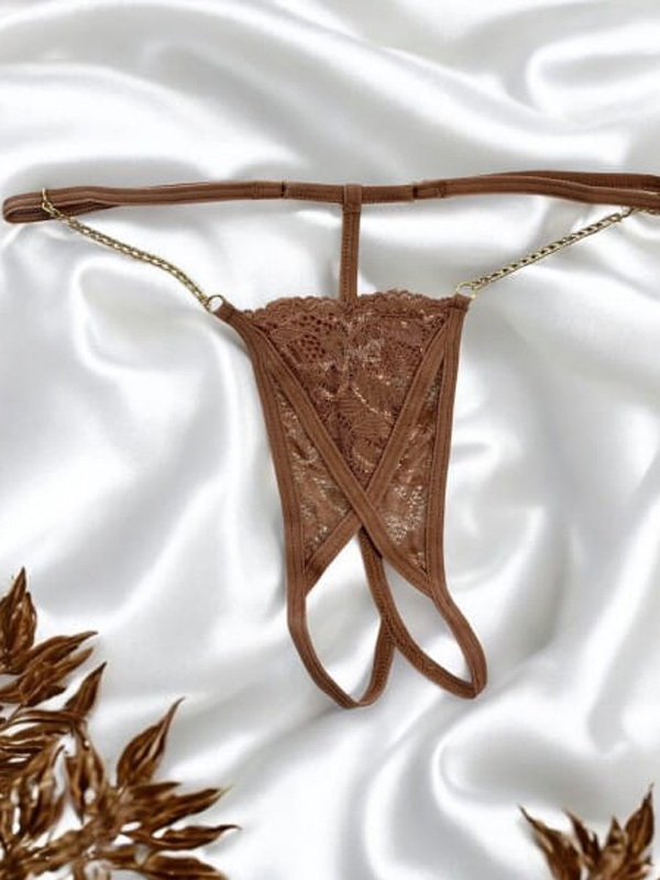 String Ouvert Avec Chainettes Dorées Chocolat Les marques sexy Be Lily by Look Me Oh! Darling