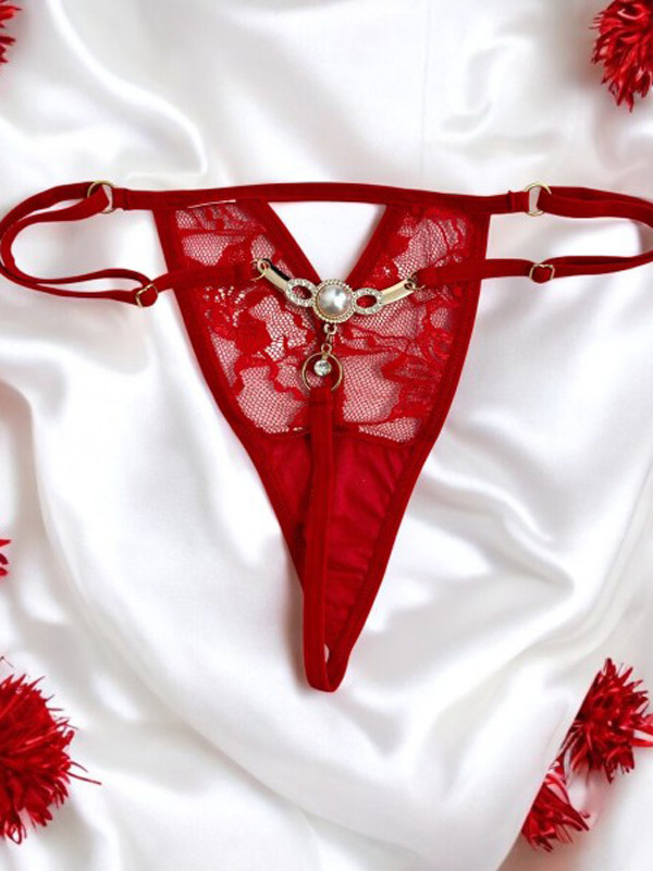 String dentelle avec bijou perle rouge Les marques sexy Be Lily by Look Me Oh! Darling