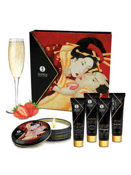 Coffret Secrets de Geisha Vin pétillant à la fraise Shunga Bien-être Massage du corps Oh! Darling