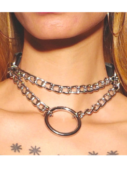 Choker en cuir noir The Sinners et chaînes argentées BDSM Accessoire Oh! Darling