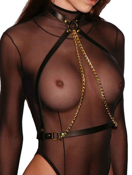 Harnais de buste en cuir avec chaînes dorées The Sinners BDSM Lingerie BDSM Oh! Darling
